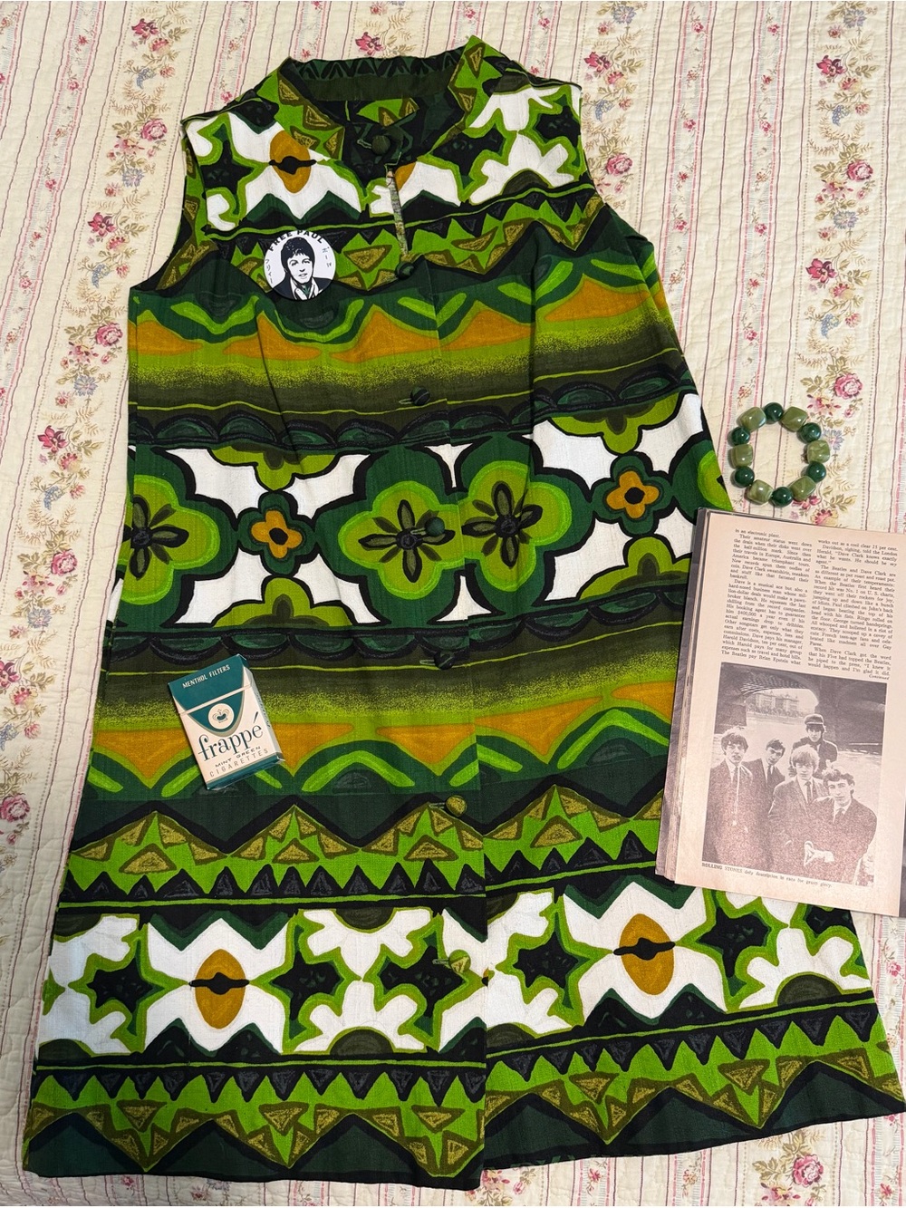 True Vintage 70s Hoaloha Hawaiian Barkcloth Mod Geometric Shift Mini Dress XS